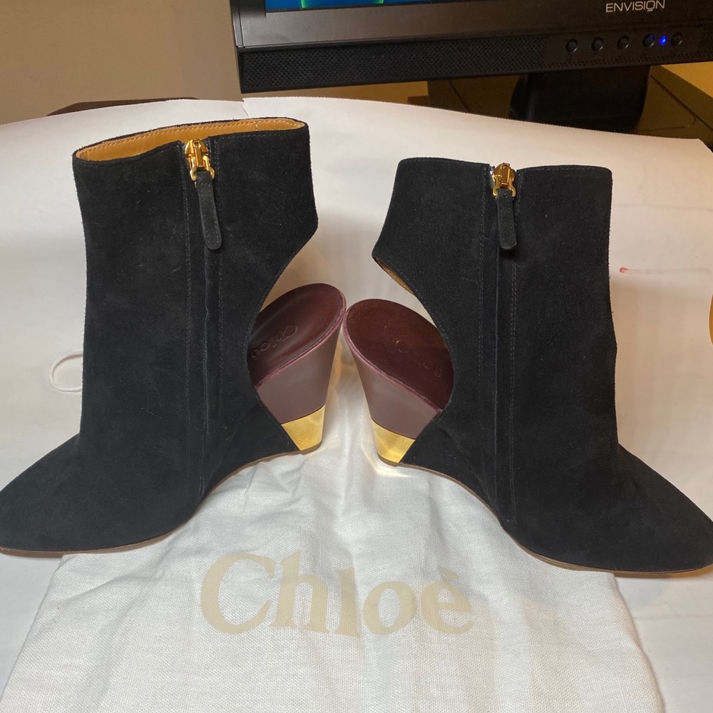 Chloe Open-Back Wedge Bootie, Black